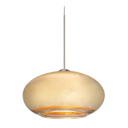 Besa Lighting Besa Lighting Brio Satin Nickel LED Mini-Pendant Light with Oblong Shade 1XT-2492GF-LED-SN