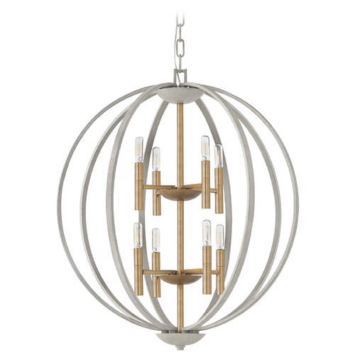 Hinkley Euclid 8-Light Cement Gray & Heirloom Brass Pendant by Hinkley Lighting 3468CG