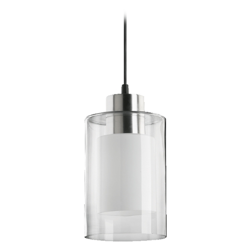 Quorum Lighting Satin Nickel Clear & White Mini Pendant with Cylindrical Shade by Quorum Lighting 882-65