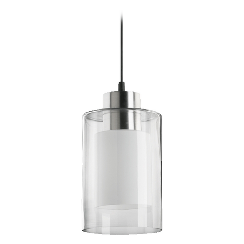 Satin Nickel Clear & White Mini Pendant with Cylindrical Shade by Quorum Lighting