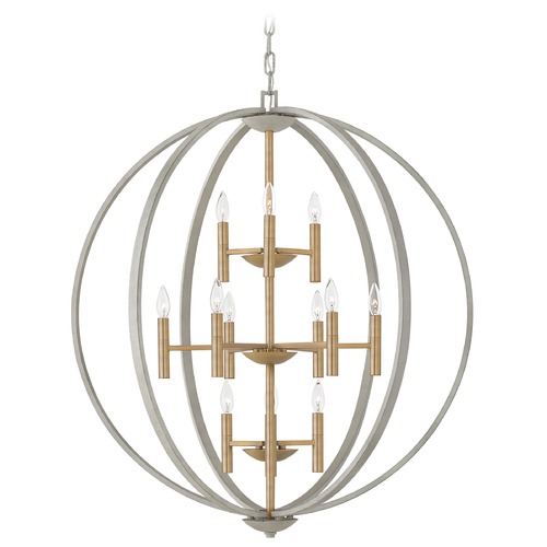 Hinkley Euclid 12-Light Cement Gray & Heirloom Brass Pendant by Hinkley Lighting 3469CG