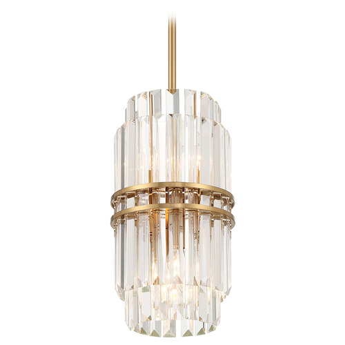 Crystorama Lighting Hayes Aged Brass Mini-Pendant Light with Cylindrical Shade