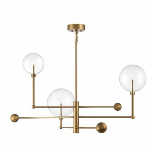 3-Light Modern Chandelier in Natural Brass by Meridian