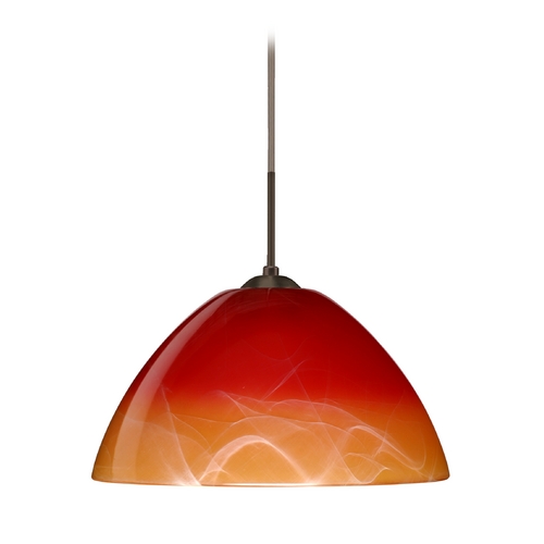 Modern Pendant Light Red Glass Bronze by Besa Lighting