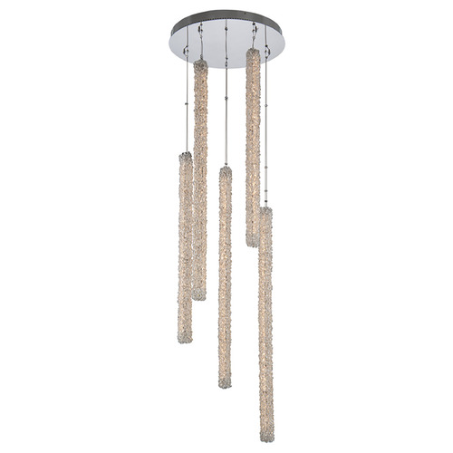 Allegri Crystal Lina Polished Chrome LED Multi-Light Pendant with Cylindrical Shade