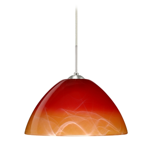 Besa Lighting Modern Pendant Light Red Glass Satin Nickel by Besa Lighting 1JT-4201SL-SN