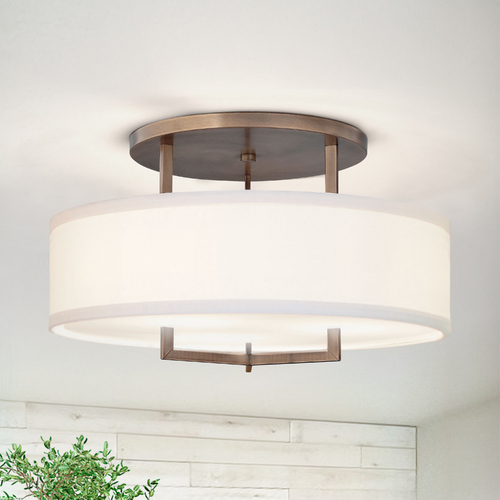 Modern Semi-Flushmount Light with White Shade in Brushed Bronze by Hinkley Lighting