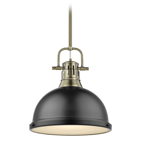 Golden Lighting Duncan Large Pendant in Aged Brass and Matte Black by Golden Lighting 3604-LAB-BLK