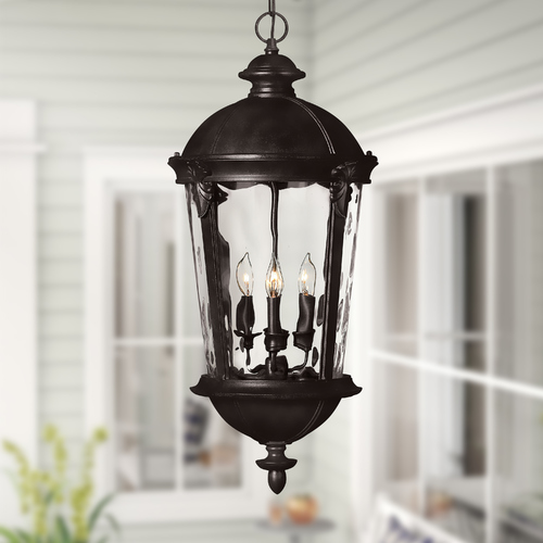 Seeded Glass Outdoor Hanging Light Black by Hinkley Lighting