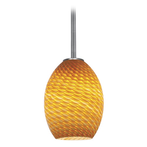 Access Lighting Modern Mini-Pendant Light with Amber Glass 28023-1R-BS/AMBFB