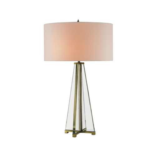 Modern Table Lamp with White Shades in Brass/clear Optic Crystal Finish