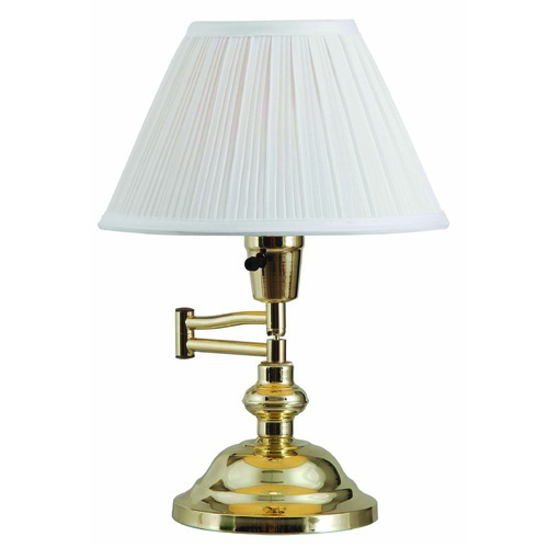 Kenroy Home Lighting Swing-Arm Lamp with White Shade in Polished Brass Finish 30163