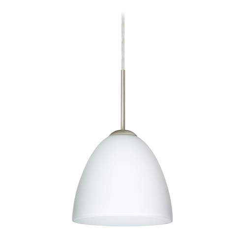 Besa Lighting Modern Pendant Light White Glass Satin Nickel by Besa Lighting 1JT-447007-SN