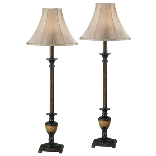 Kenroy Home Lighting Table Lamp Set with Beige / Cream Shade in Crackle Bronze Finish 30944