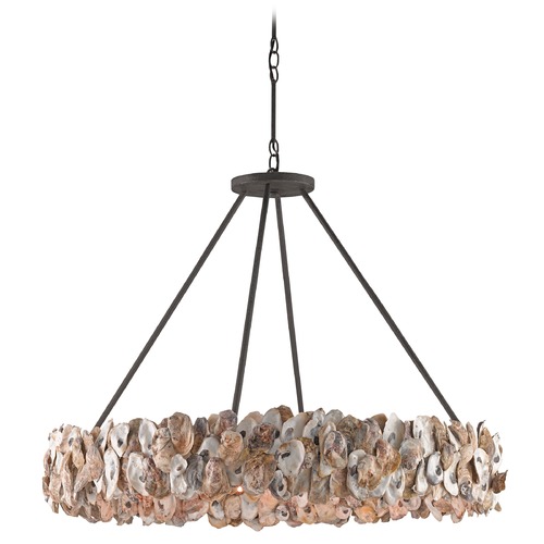 Currey and Company Oyster Textured Bronze / Natural Pendant Light