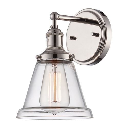 Sconce Wall Light with Clear Glass in Polished Nickel by Nuvo Lighting