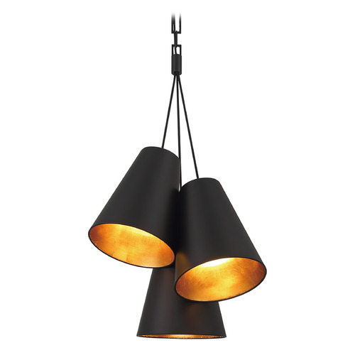 Crystorama Lighting Alston Matte Black & Antique Gold Pendant Light with Conical Shade