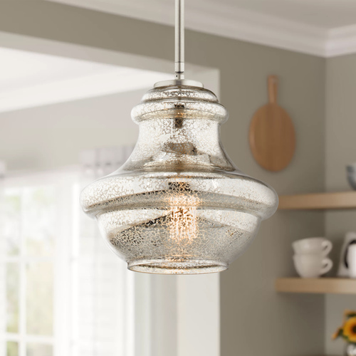 Kichler Lighting Everly 9.25-Inch High Brushed Nickel Schoolhouse Pendant by Kichler Lighting 42167NIMER