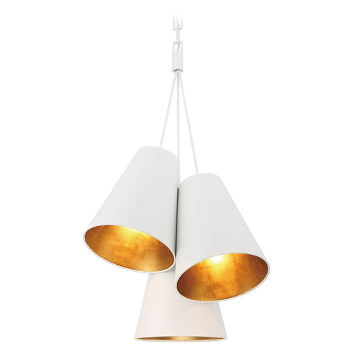 Crystorama Lighting Alston Matte White & Antique Gold Pendant Light with Conical Shade