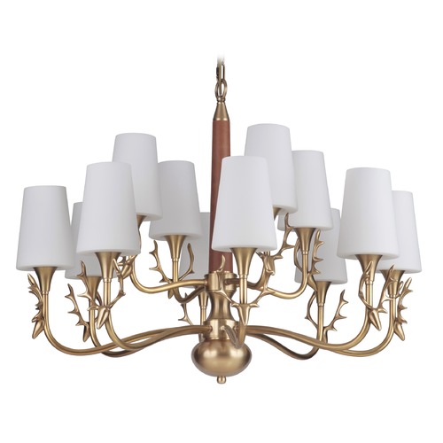 Craftmade Lighting Craftmade Vintage Brass 12-Light Chandelier with White Acid Etched Shades 48212-VB
