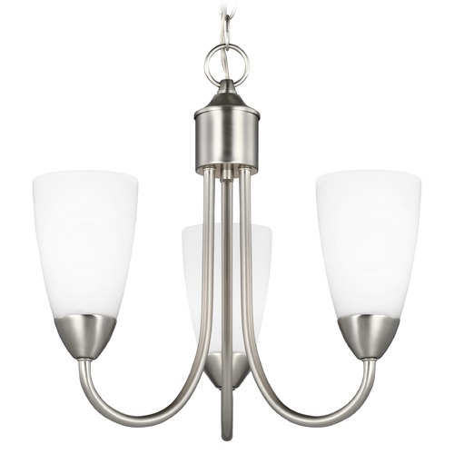 Generation Lighting Seville Brushed Nickel 3 Light Mini-Chandelier with Tapered Etched White Glass 3120203-962