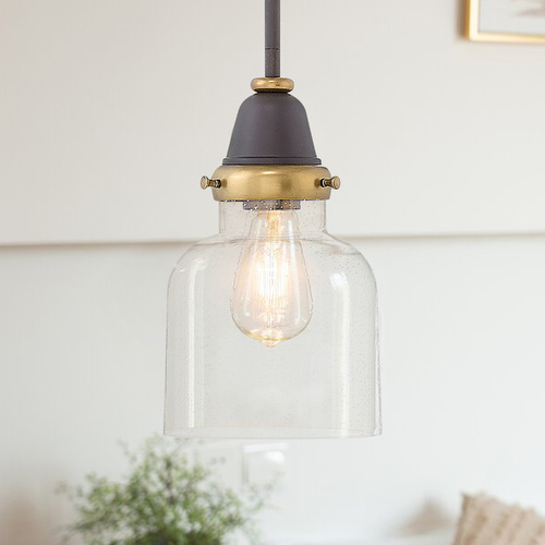Oil Rubbed Bronze Industrial Seeded Glass Pendant Light by Hinkley Lighting