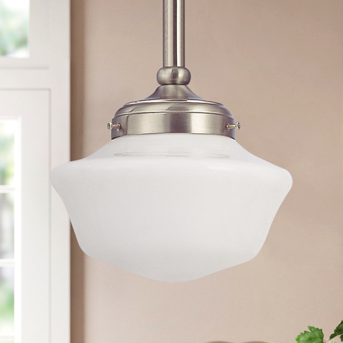 8-Inch Schoolhouse Mini-Pendant Light in Satin Nickel