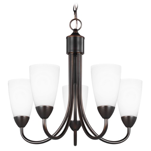 Generation Lighting Seville 5 Light Bronze Chandelier with Tapered Etched White Glass 3120205-710