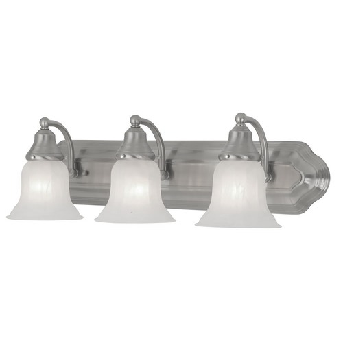 Traditional 24-Inch Vanity Light in Satin Nickel with Alabaster Glass