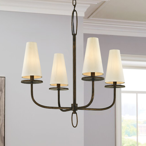 Troy Lighting Marcel 4-Light Chandelier in Pompeii Bronze with Off-White Shades F6295