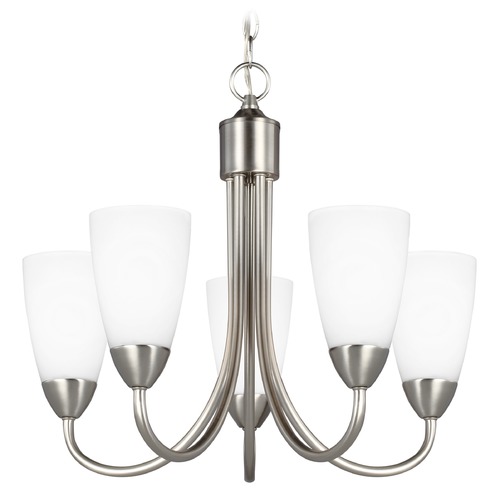 Generation Lighting Seville Brushed Nickel 5 Light Chandelier with Tapered Etched White Glass 3120205-962