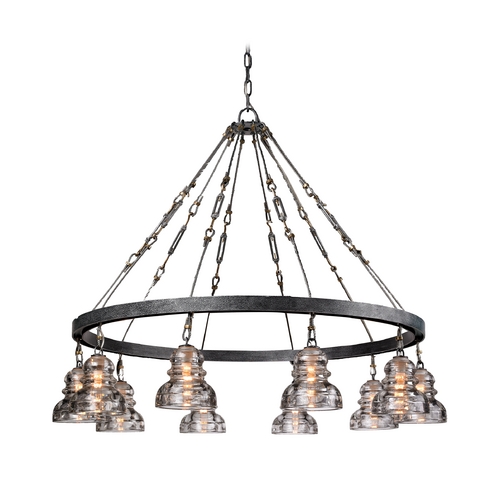 Troy Lighting Chandelier with Clear Glass in Old Silver Finish F3137