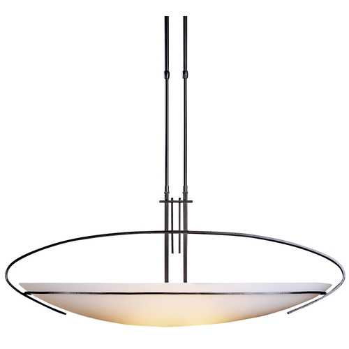 Hubbardton Forge Lighting Modern Pendant Light with White Glass in Dark Smoke Finish 134328-07