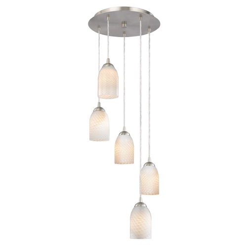 Modern Multi-Light Pendant Light with White Glass and 5-Lights