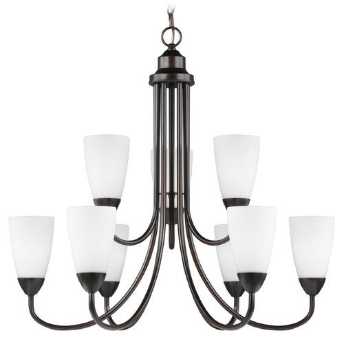 Generation Lighting Seville Bronze 9 Light Two-Tier Chandelier with Tapered Etched Glass 3120209-710