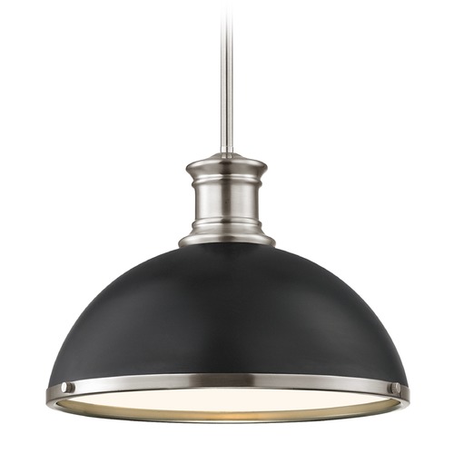 Industrial Pendant Light Black and Satin Nickel 13.38-Inch Wide