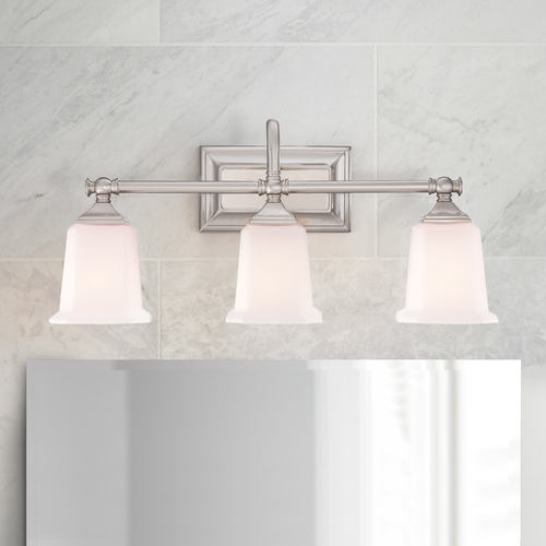 Quoizel Lighting Bathroom Light with White Glass in Brushed Nickel Finish NL8603BN