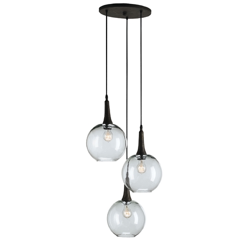 Mid-Century Modern Multi-Light Pendant Rust Beckett Trio by Currey and Company Lighting