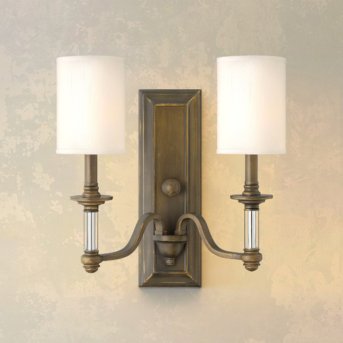 Hinkley Sconce Wall Light with Beige / Cream Shades in English Bronze Finish 4792EZ