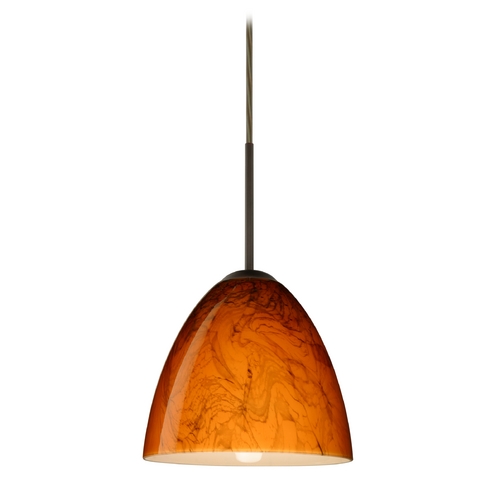 Besa Lighting Modern Pendant Light Orange Glass Bronze by Besa Lighting 1JT-4470HB-BR