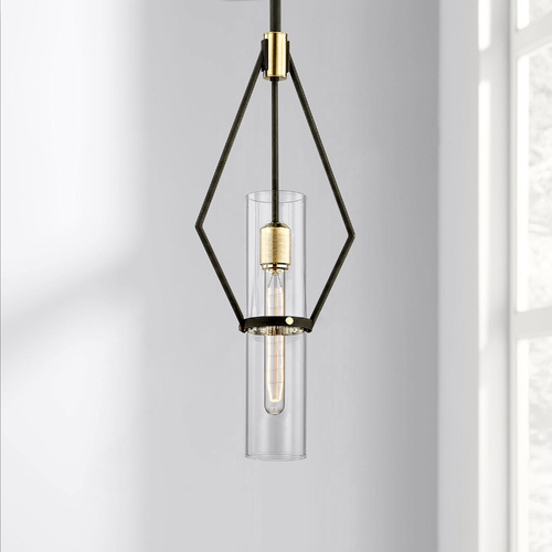 Troy Lighting Troy Lighting Raef Textured Bronze Brushed Brass Mini-Pendant Light with Cylindrical Shade F6314