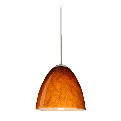 Besa Lighting Modern Pendant Light Orange Glass Satin Nickel by Besa Lighting 1JT-4470HB-SN