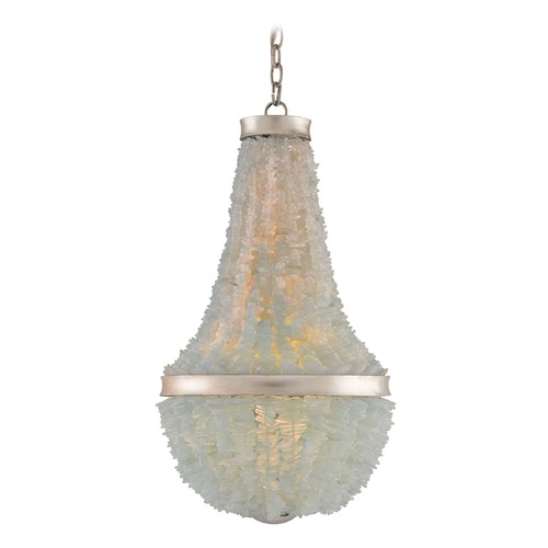 Currey and Company Plata Silver Leaf / Seaglass Pendant Light