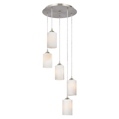 Modern Multi-Light Pendant Light with White Glass and 5-Lights
