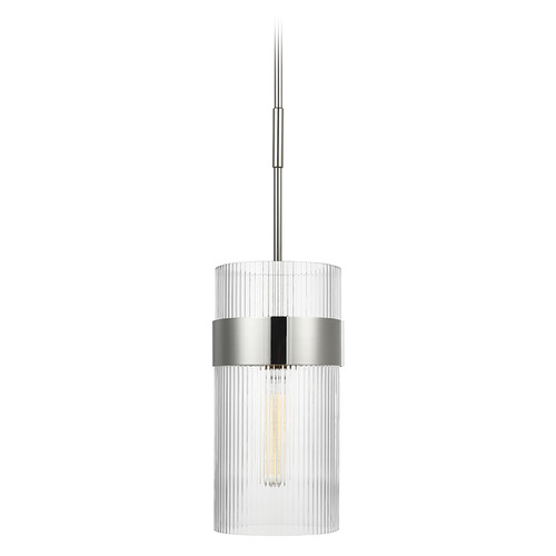 Chapman & Myers Geneva 7-Inch Wide Polished Nickel Pendant with Rippled Glass Shade