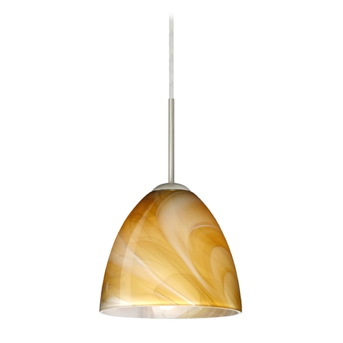 Modern Pendant Light Honey Glass. Satin Nickel by Besa Lighting