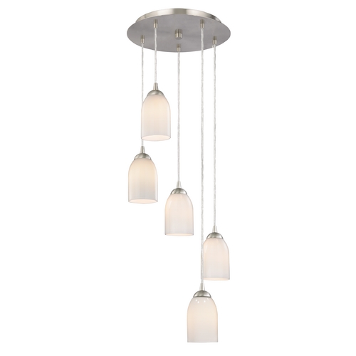Modern Multi-Light Pendant Light with White Glass and 5-Lights