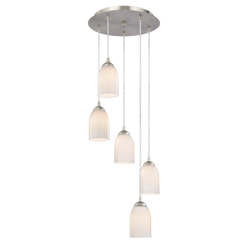 Design Classics Lighting Modern Multi-Light Pendant Light with White Glass and 5-Lights 580-09 GL1024D