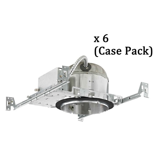 6-Inch New Construction E26 Recessed Shallow Can Light IC & Airtight Flat Ceiling Case Pack of 6