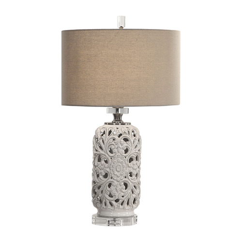 Uttermost Lighting The Uttermost Company Dahlina Decorative Embossing & Brushed Gun Metal Table Lamp with Drum Shade 27838